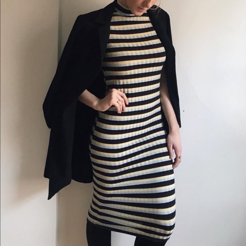 Yellow striped maxi turtle neck dress never worn